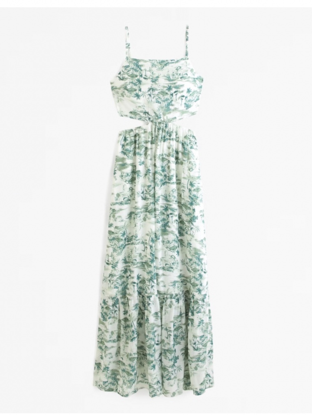 Green and white Crinkle Textured Cutout Maxi Dress